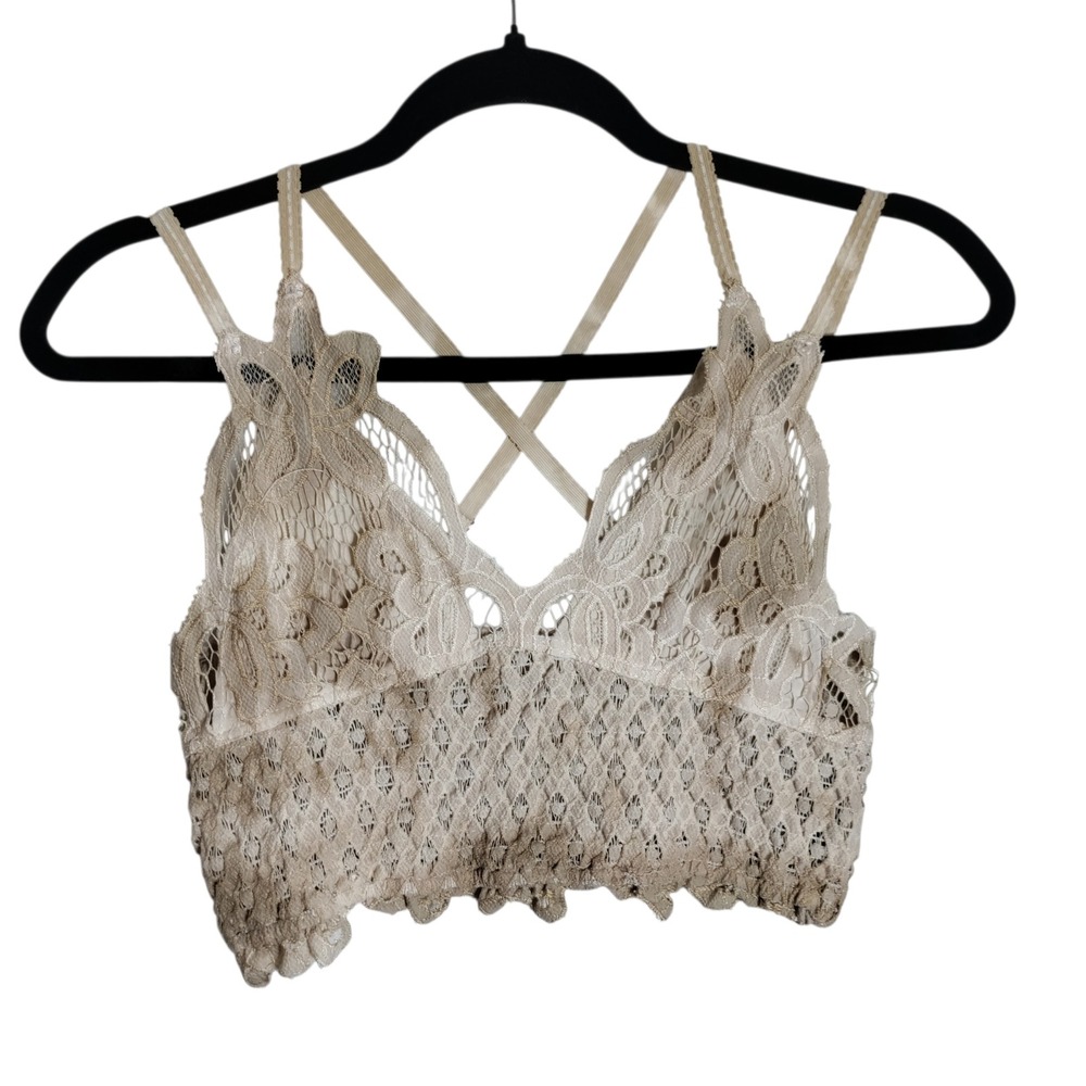 POL Lace Bralette Beige Tie Dye Scalloped Hem Strappy Back BWT449 Womens Small
